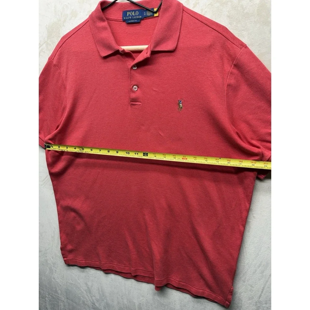 Polo Ralph Lauren Custom Slim Fit Polo Shirt Men's L Red Soft Touch Flesh Pony